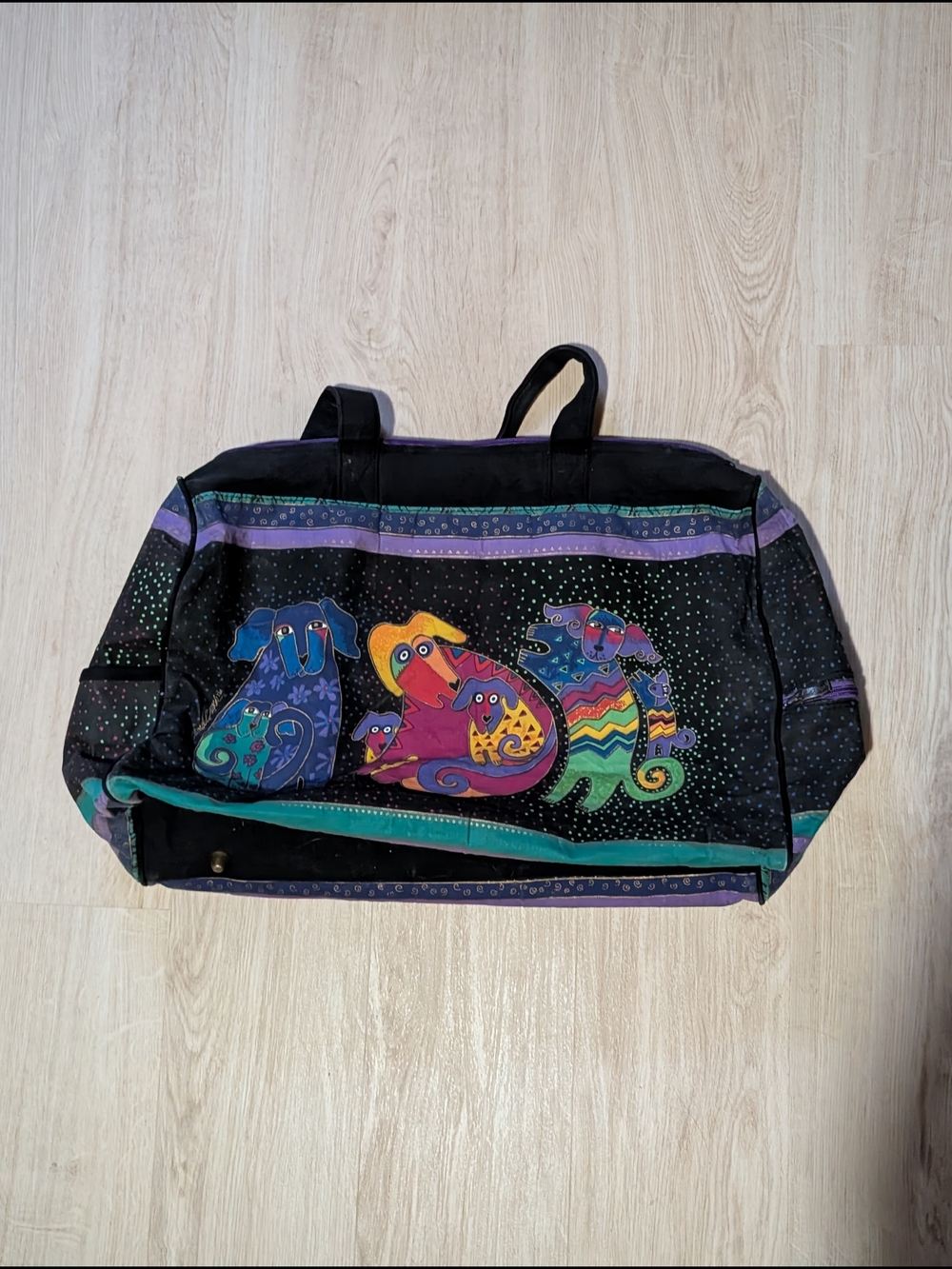 Laurel Burch Dogs And Doggies Large Shoulder Tote Bag Multicolor